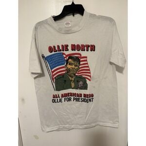 Vintage Ollie North All American Hero for President White T-shirt Size XL